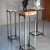 Industriële sokkels met vierkante stolp of vitrine met blauwstalen epoxy blad