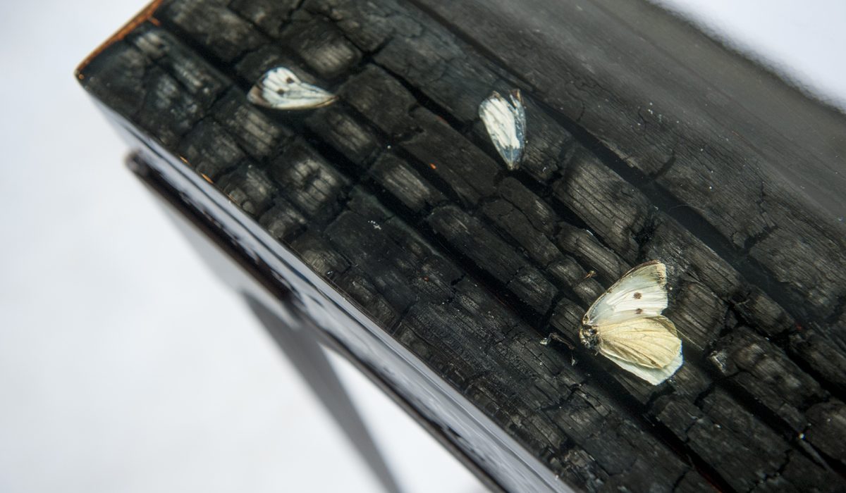 epoxy tafel industrieel sokkel verkoold hout